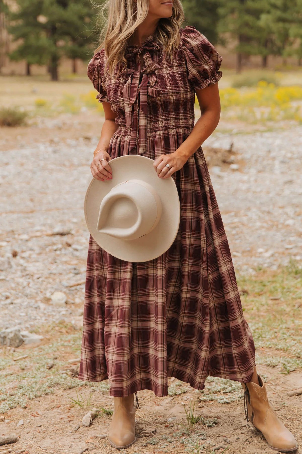 Smocked High Waist Midi Dress