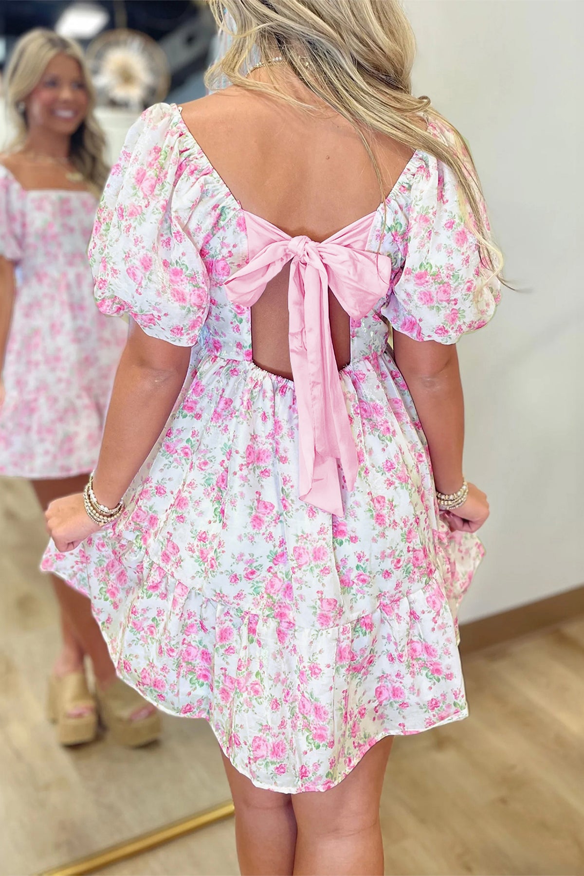 Square Neck Mini Floral Dress