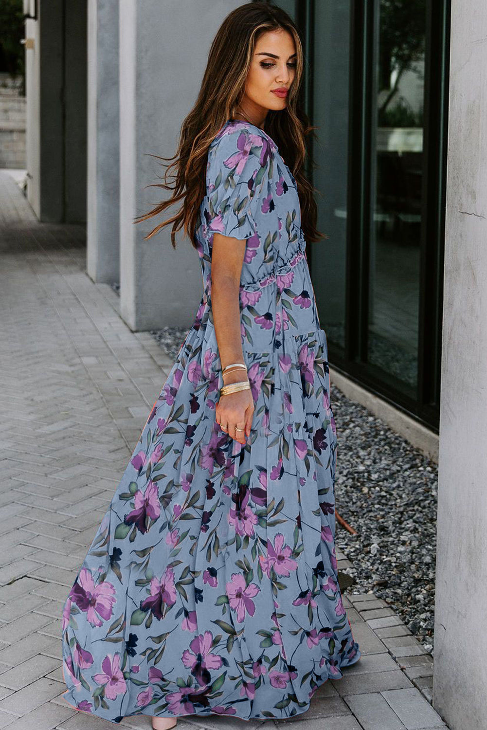 Floral Short Sleeve Maxi Dress