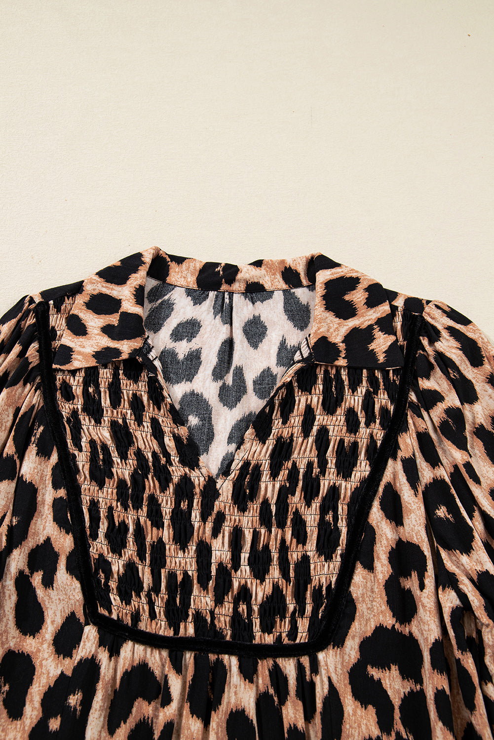 Leopard Smocked Detail Midi Dress