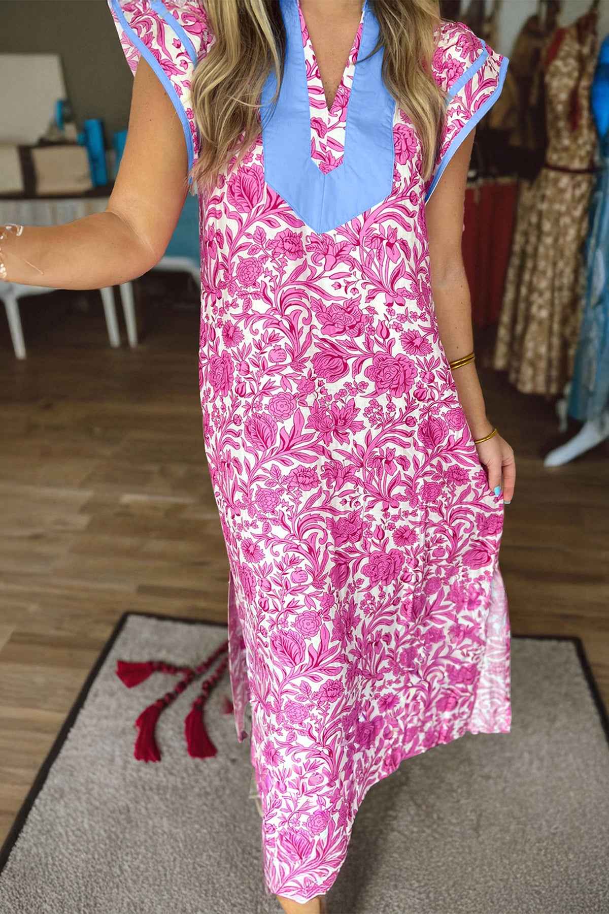Color Block V-neck Floral Dress