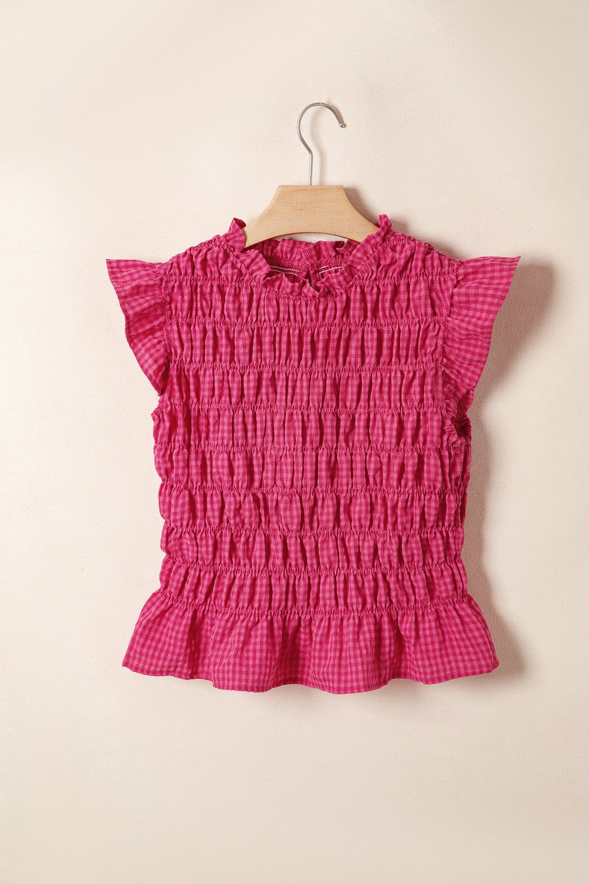 Plaid Shirred Ruffle Tank Top