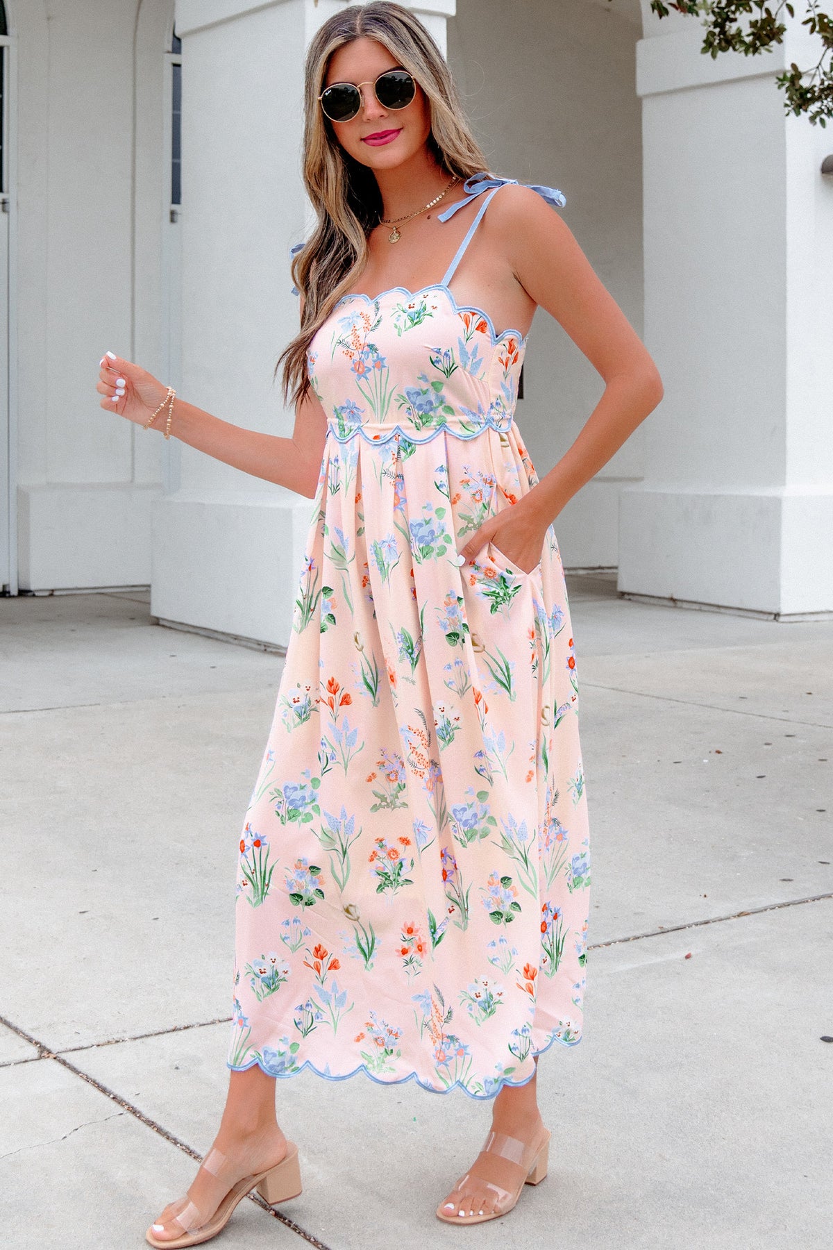 High Waist Midi Floral Dress