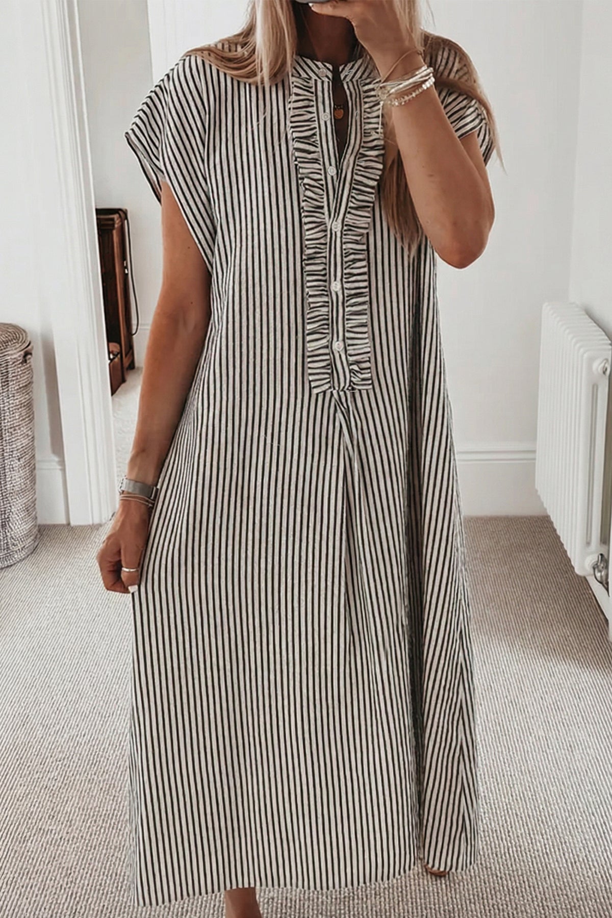 Stripe Short Sleeve Maxi Dress