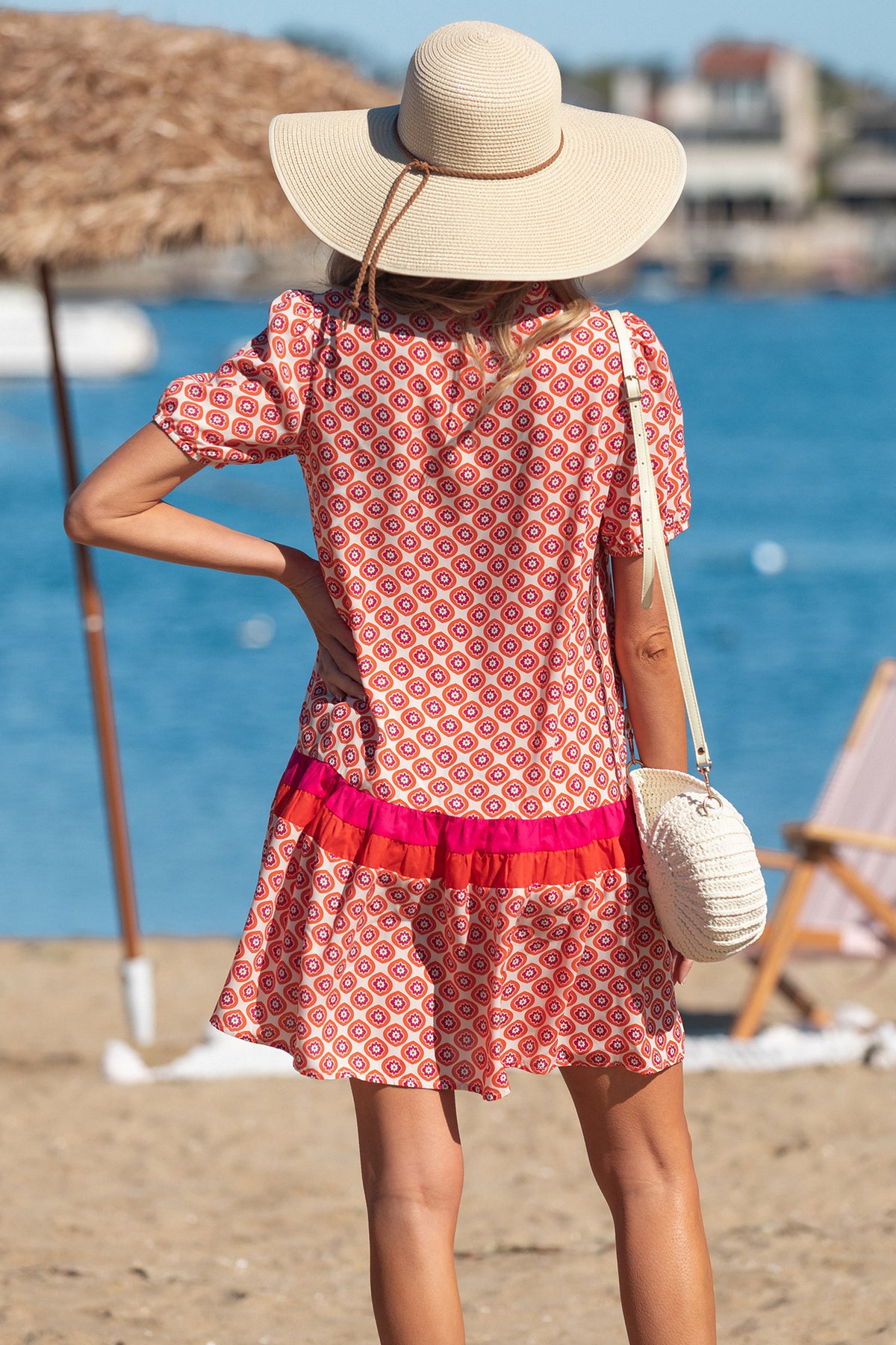 Geometric Color Block Floral Dress