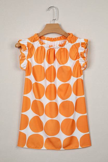 Yellow Polka Dot Print Frilled Round Neck Shift Tank Top