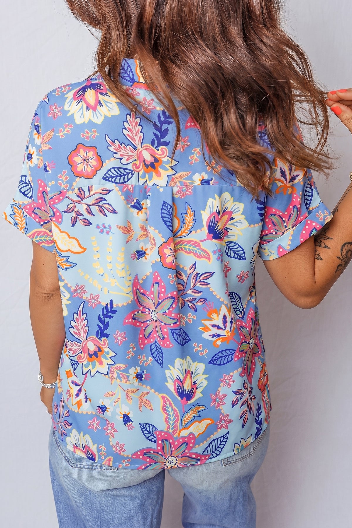 Floral V-neck Short Sleeve Blouse