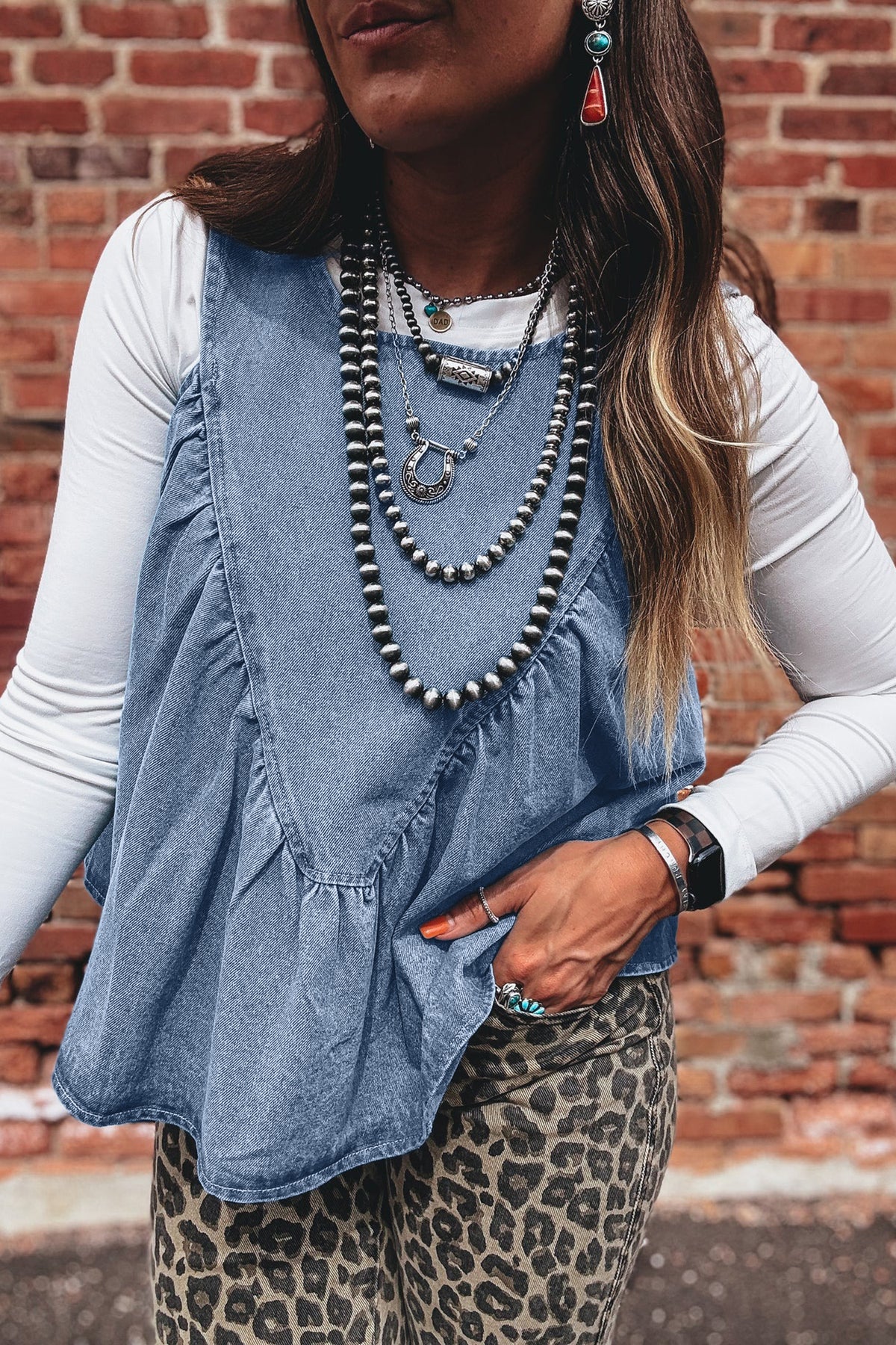 Denim Pleated Sleeveless Tank Top