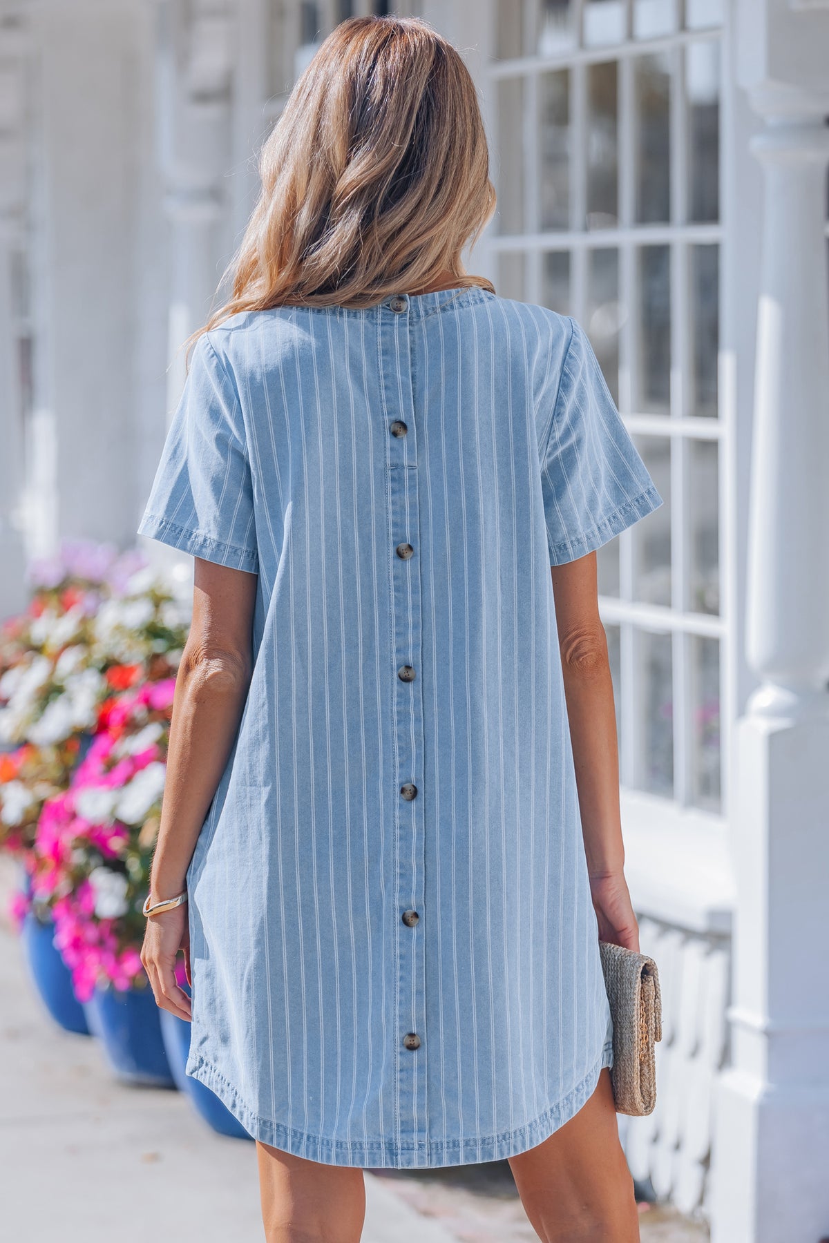 Stripe Buttoned Denim Mini Dress