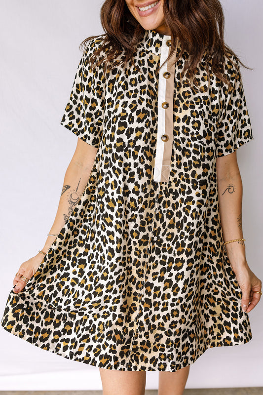 Short Sleeve Leopard Mini Dress