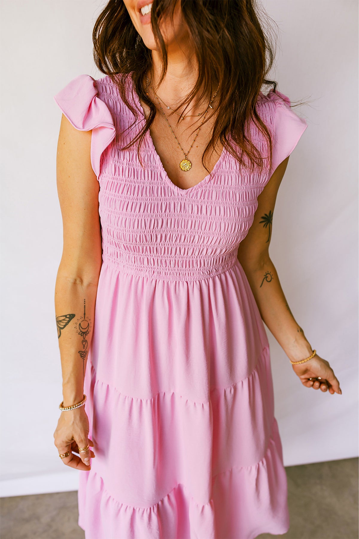 Smocked Bodice Tiered Midi Dress