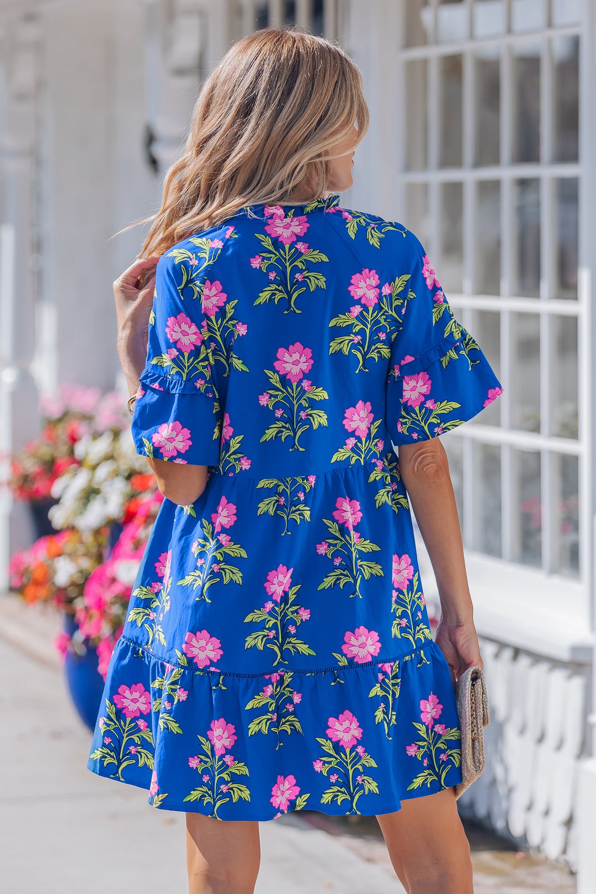 V-neck Short Sleeve Floral Dress