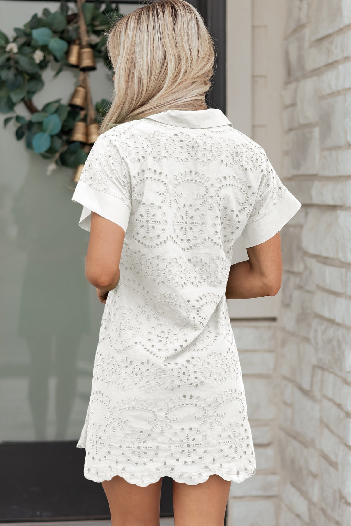 Color Eyelet Embroidered Mini Dress