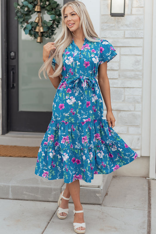 Floral Flutter Sleeve Maxi Dress