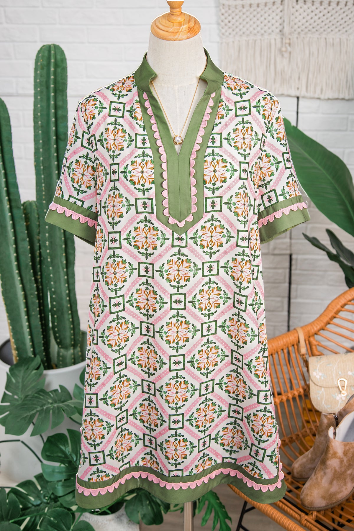Boho Geometric Mini Floral Dress