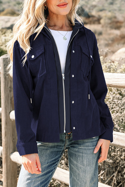 Laurel Green 2 in 1 Thermal Knit Textured Hooded Jacket