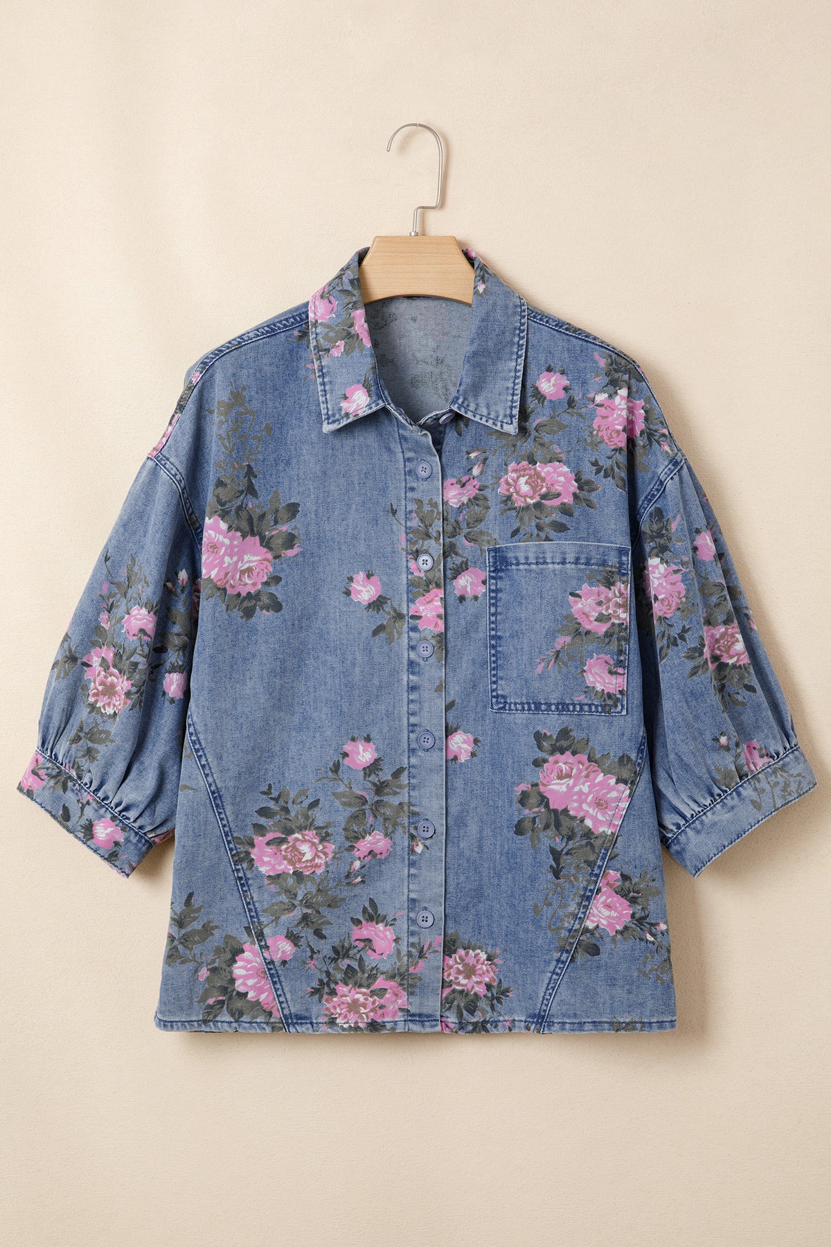 Bracelet Sleeve Floral Denim Blouse