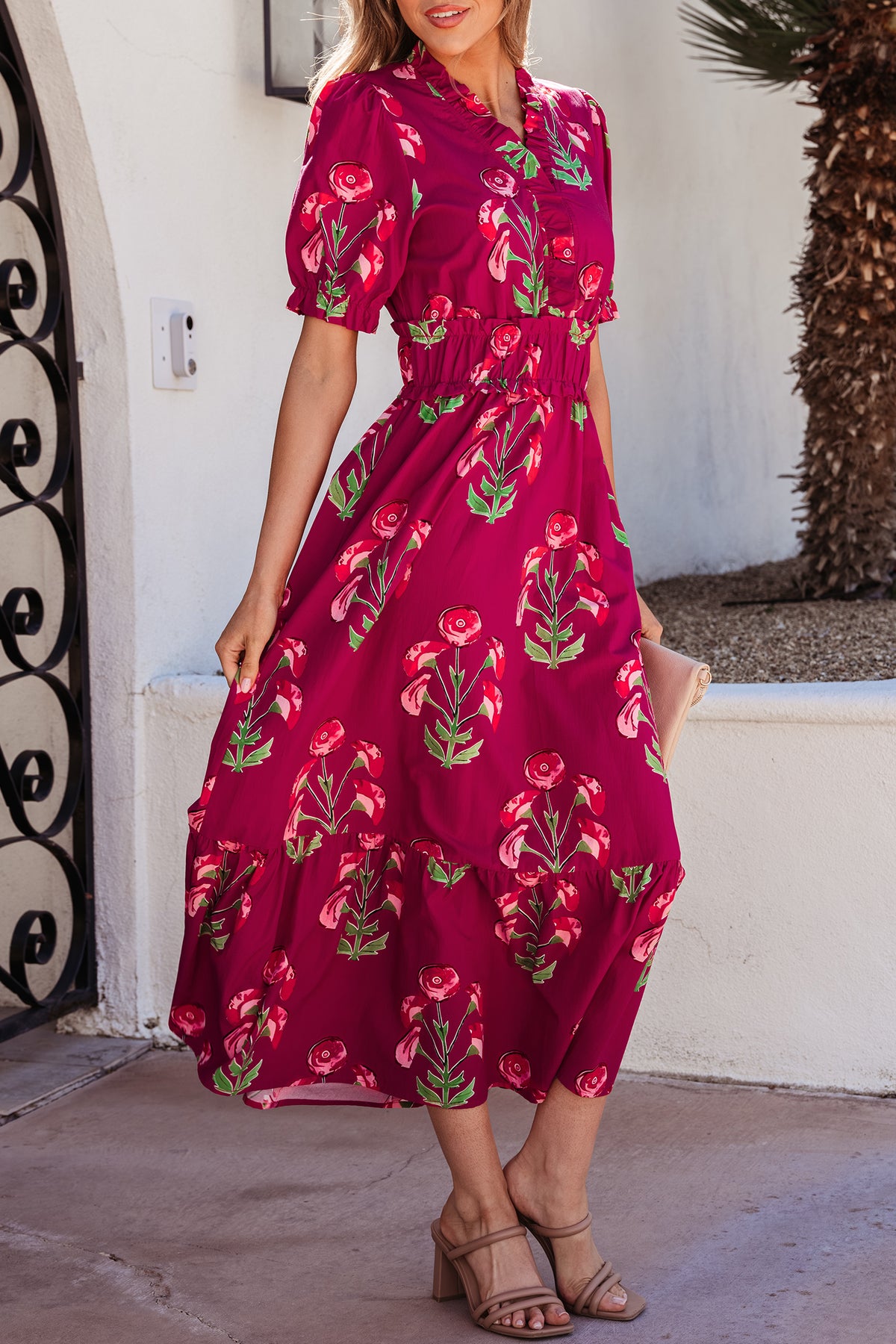 Floral V-neck Ruffle Maxi Dress
