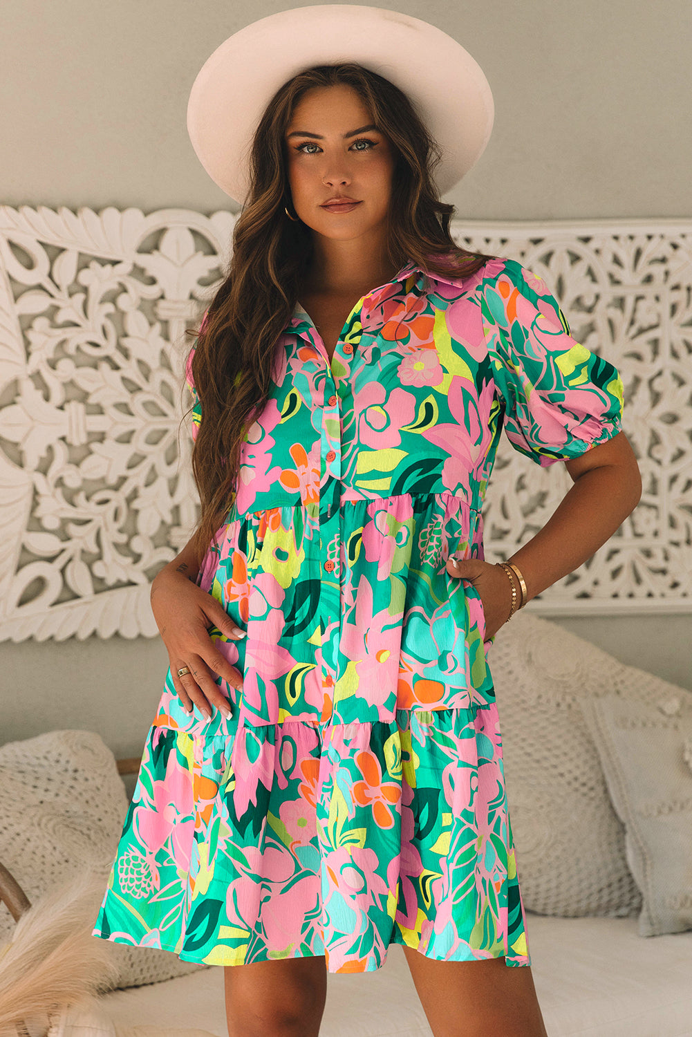 Puff Sleeve Babydoll Floral Dress