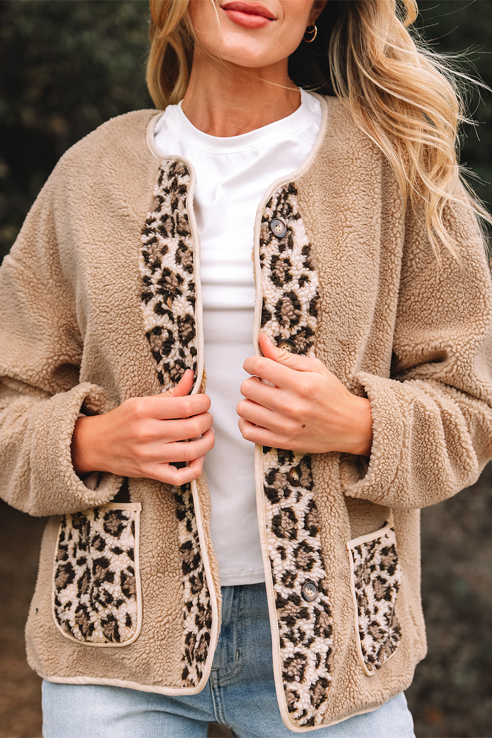 Casual Leopard Accent Plush Jackets