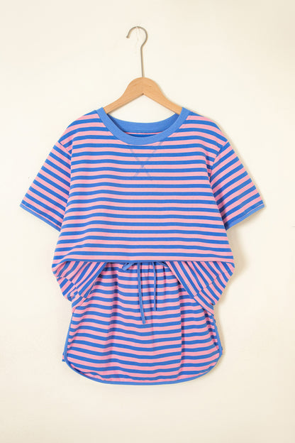 Stripe Short Sleeve Two-Piece Set