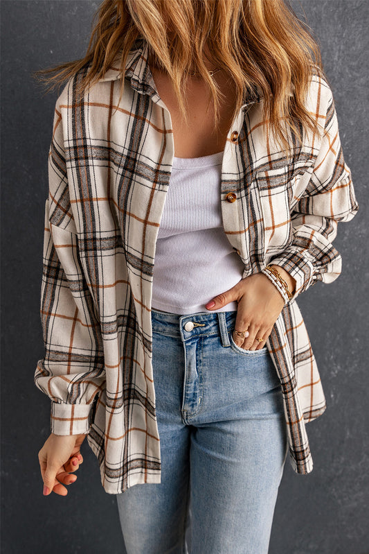 Oversized Pattern Shacket Plaid Shackets