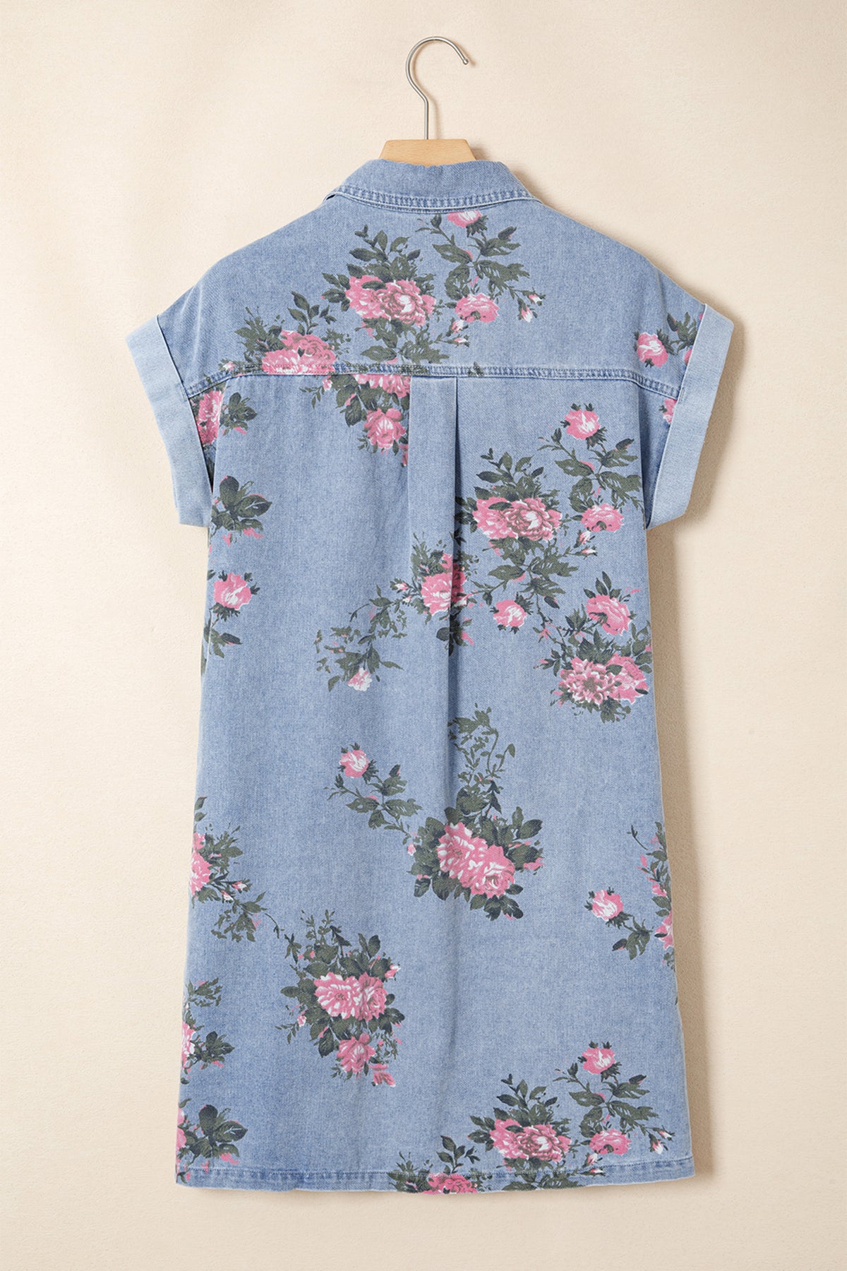 Denim Floral Cuffed Mini Dress