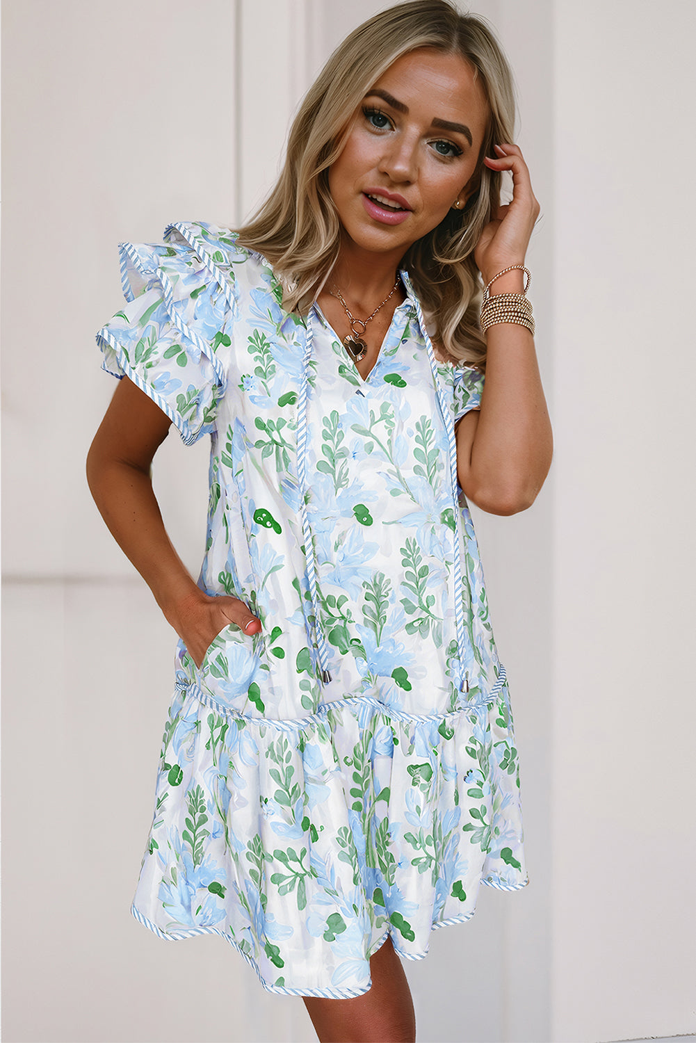 Short Sleeve Mini Floral Dress