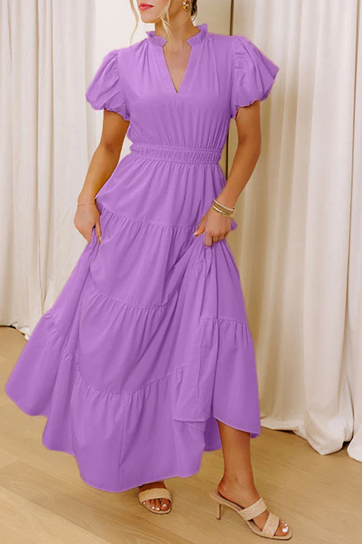 Puff Sleeve Tiered Maxi Dress
