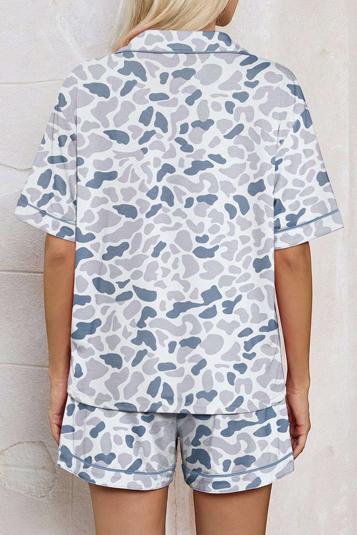 Camouflage Lapel Drawstring Pajama Set