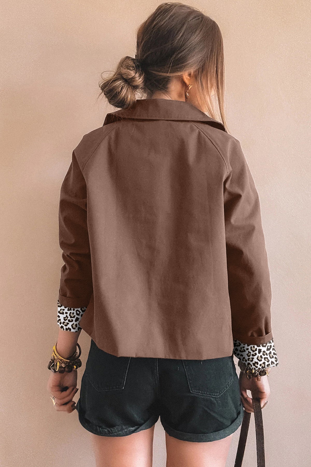 Collared Buttoned Leopard Liner Jackets