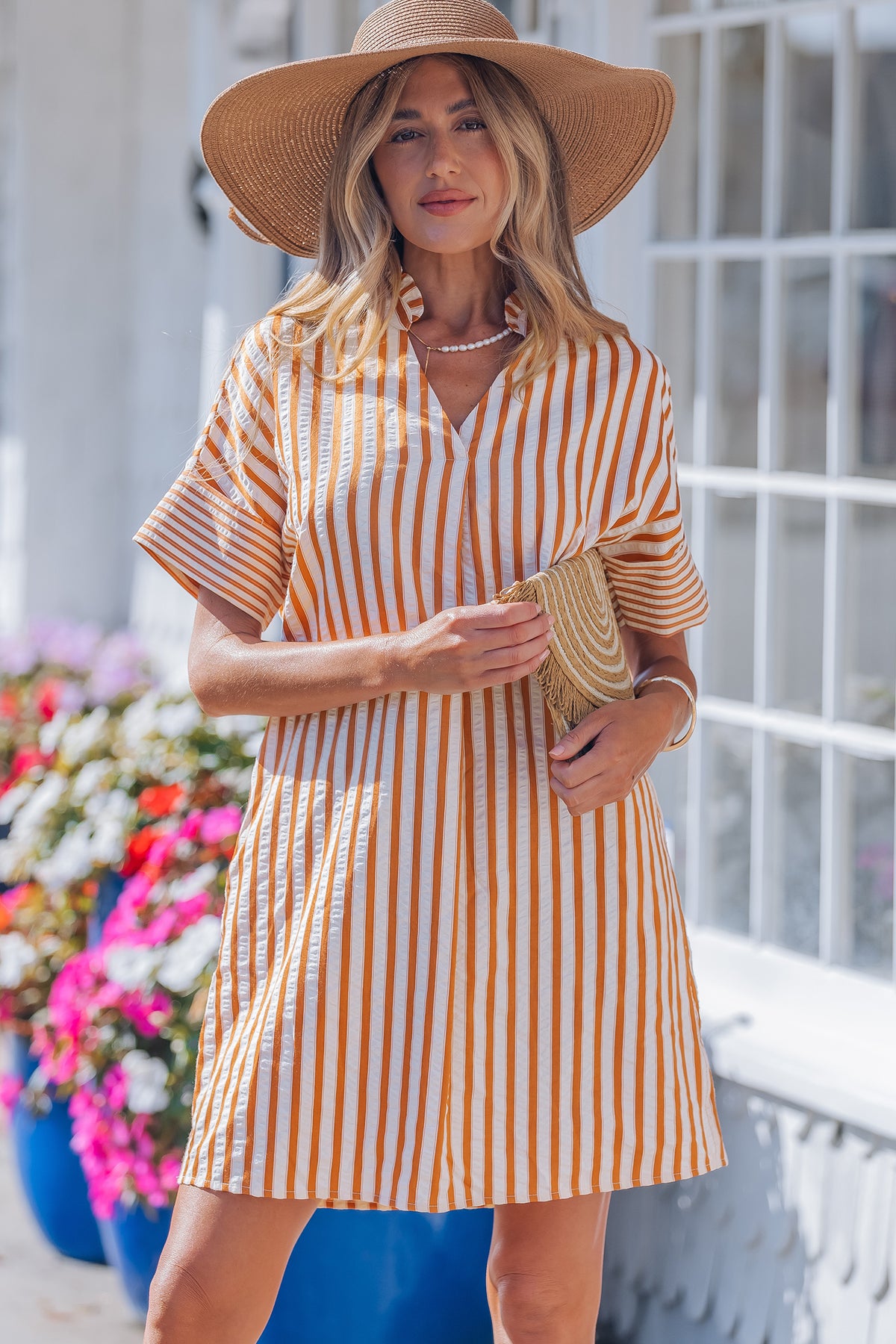 Stripe Pinched V-neck Mini Dress