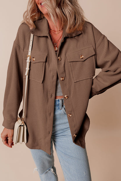 Light Pink Corduroy Flap Pocket Button Up Shacket