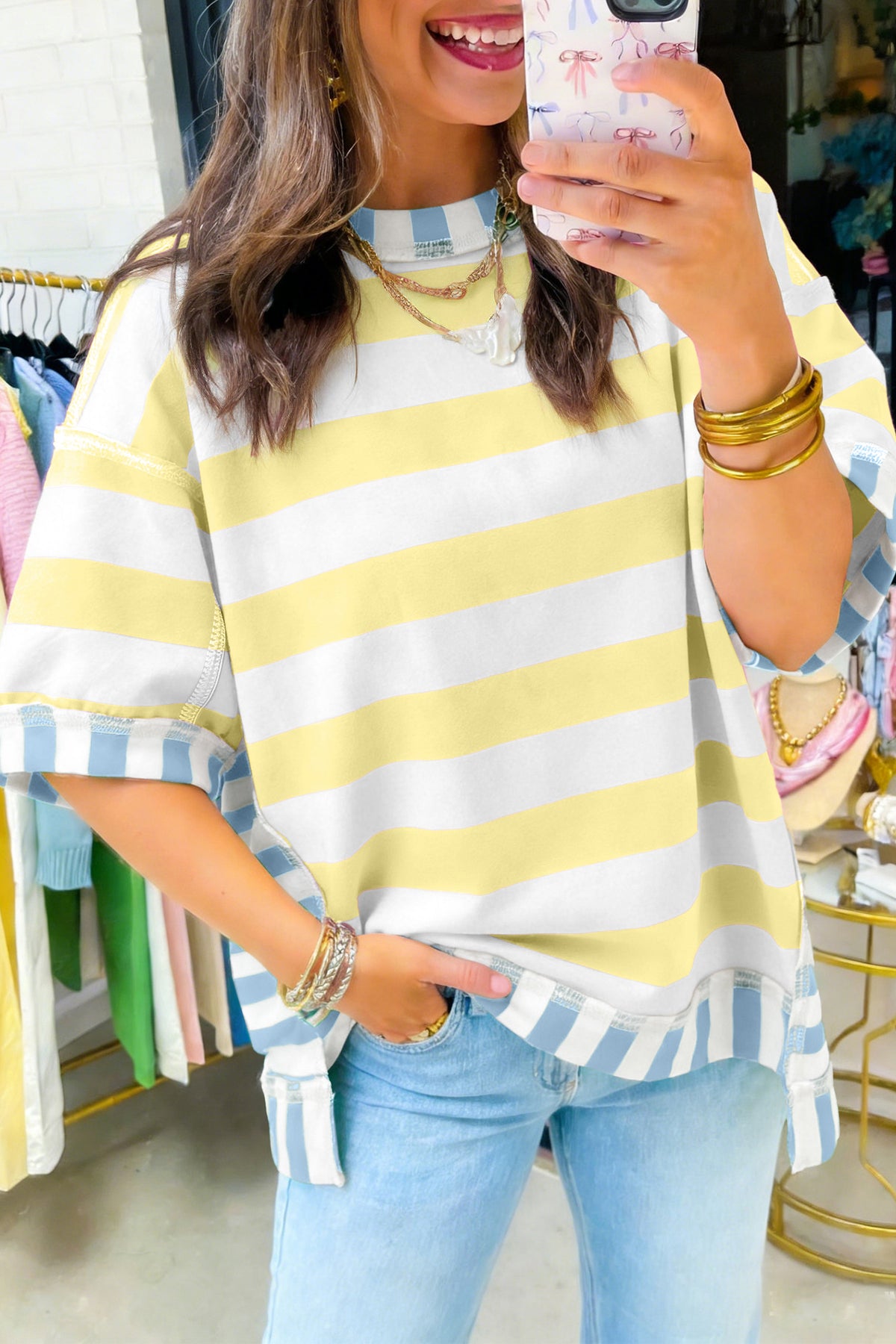 Stripe Exposed Seam Oversized Tee