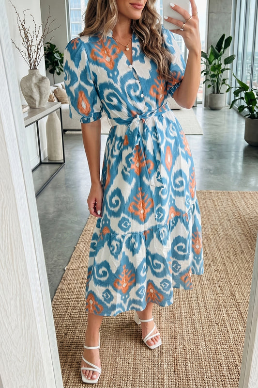 Boho Floral Short Midi Dress