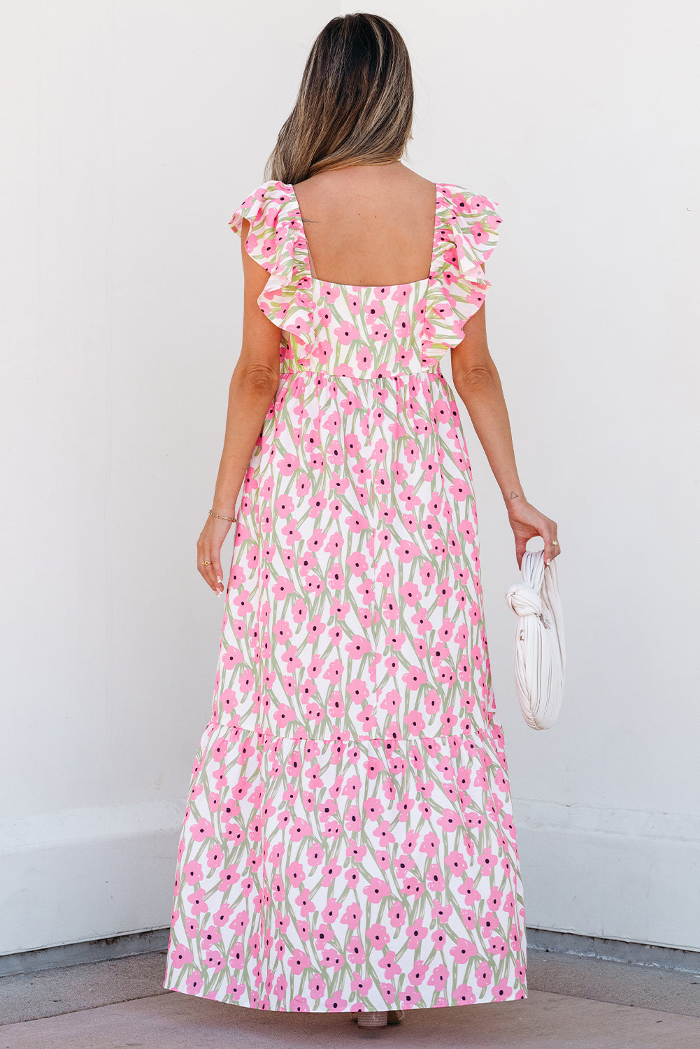 Square Neck Ruffled Floral Dress