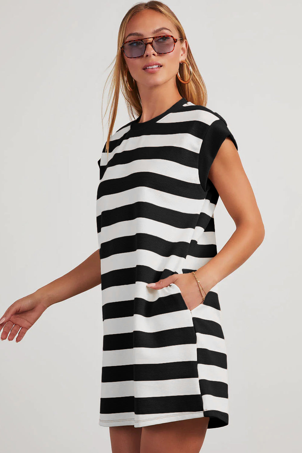 Stripe Cap Sleeve T Shirt Dresses