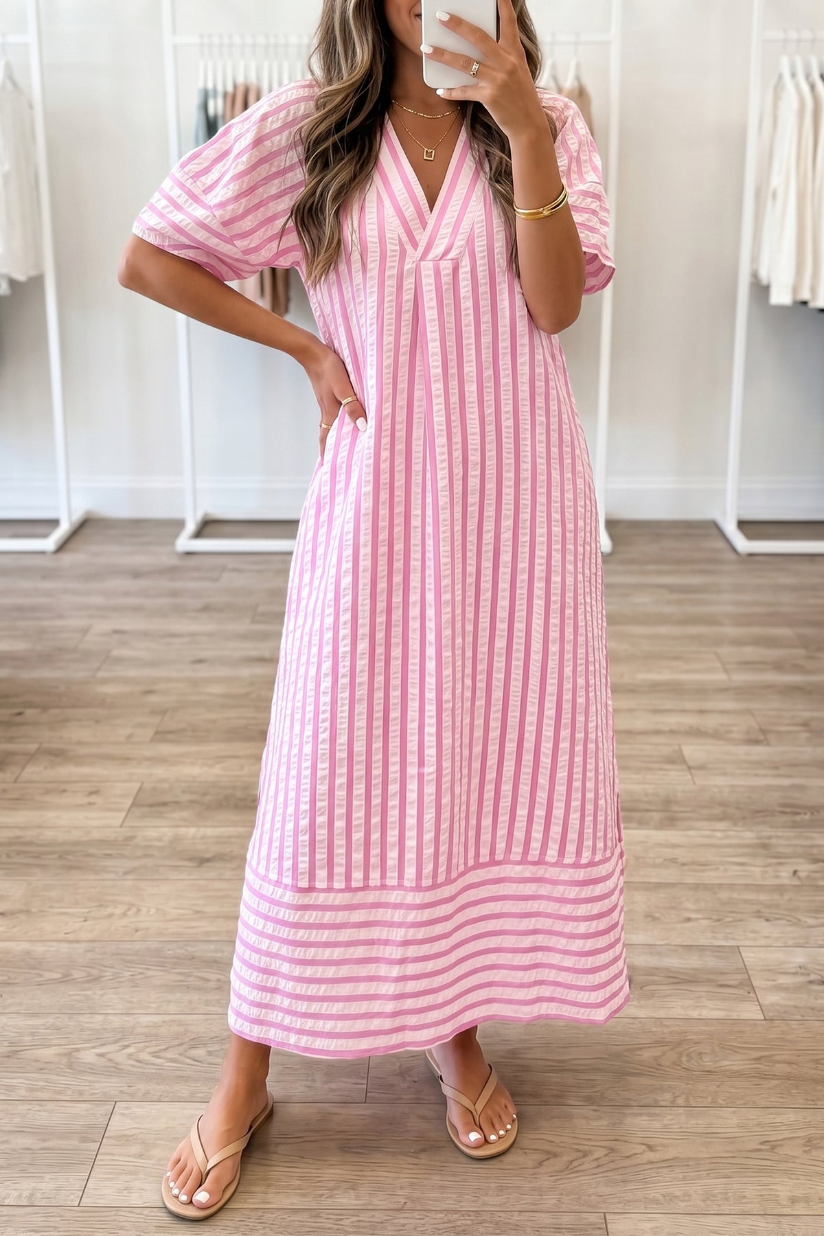 Stripe Short Sleeve Maxi Dress