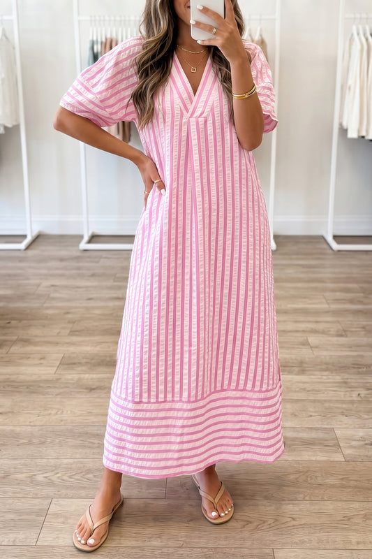 Stripe Short Sleeve Maxi Dress