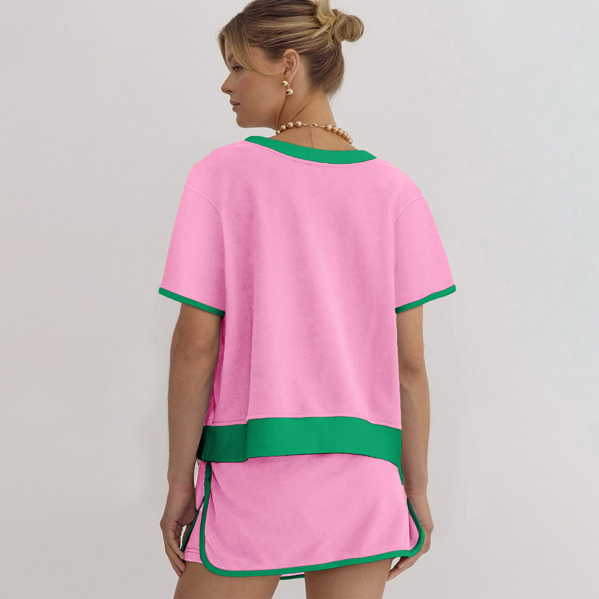 Turquoise Colorblock Edge Two-Piece Set