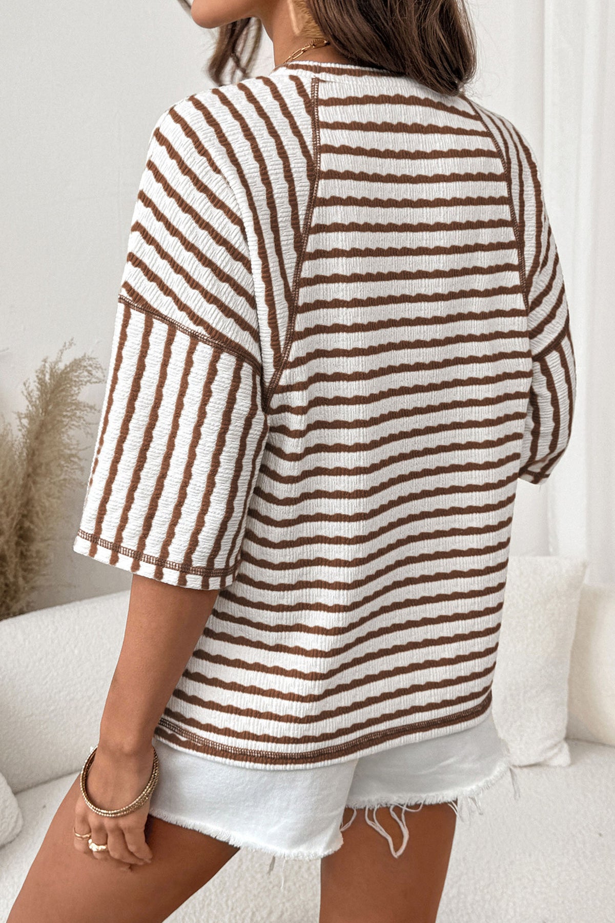 Stripe Textured Knit Split Tee
