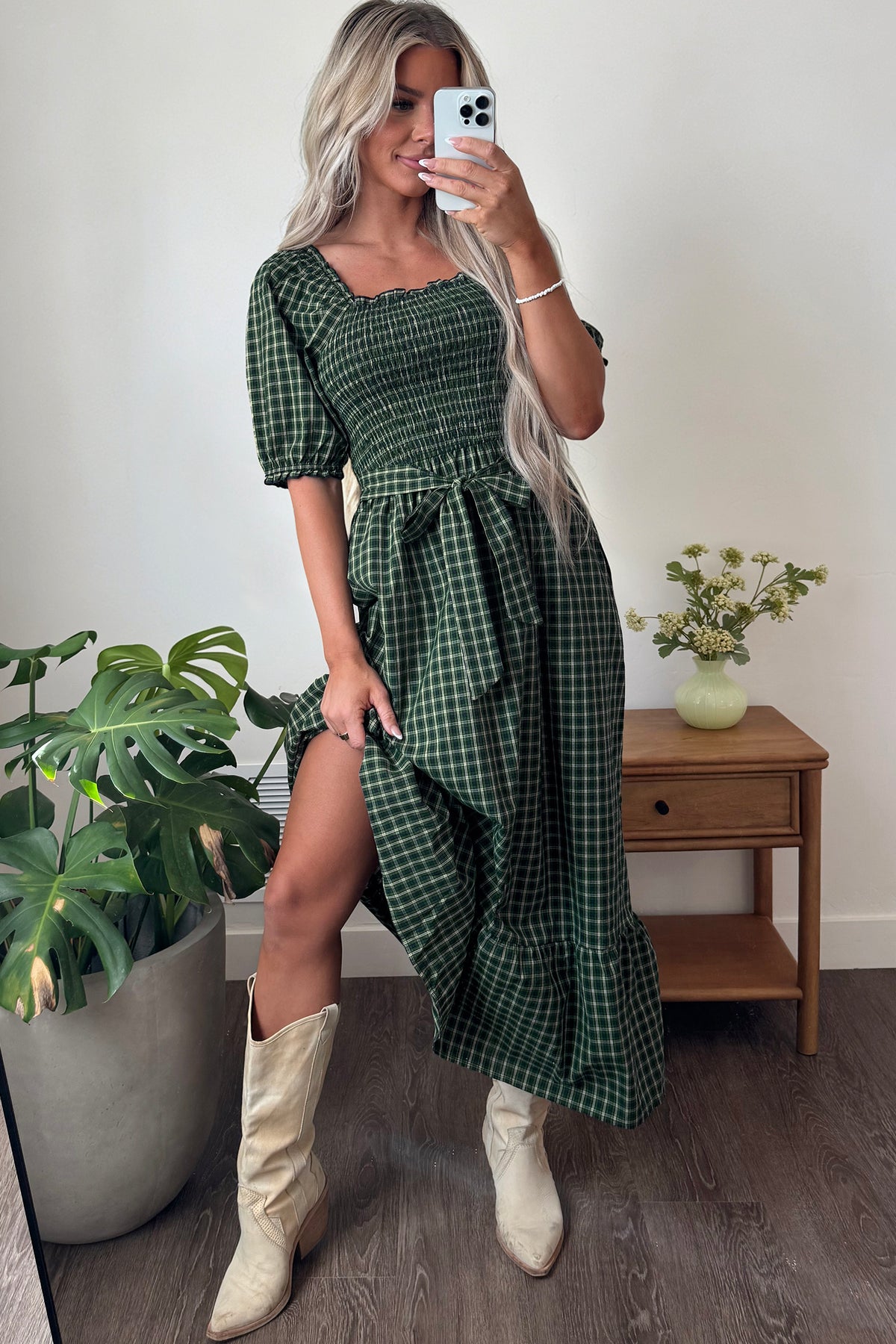 Shirred Ruffle Hem Maxi Dress
