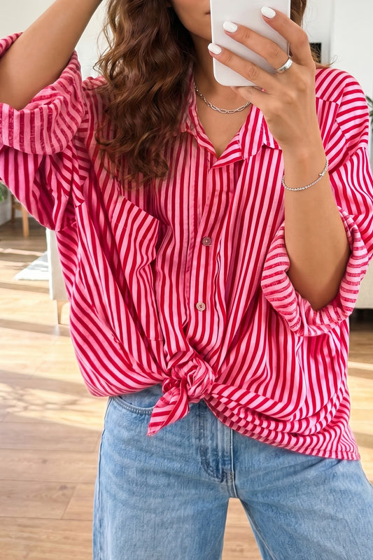 Stripe Button-up Long Sleeve Blouse