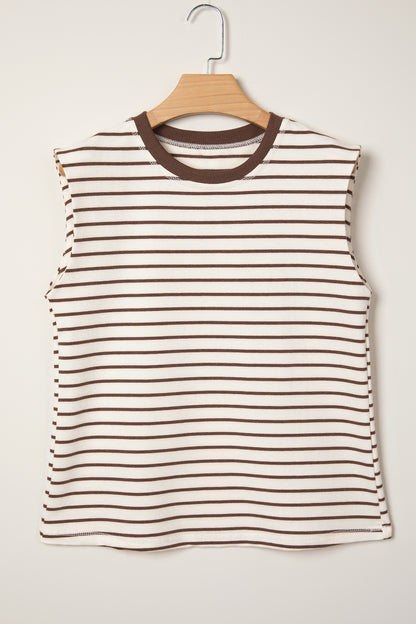 Stripe Ribbed Round Tank Top