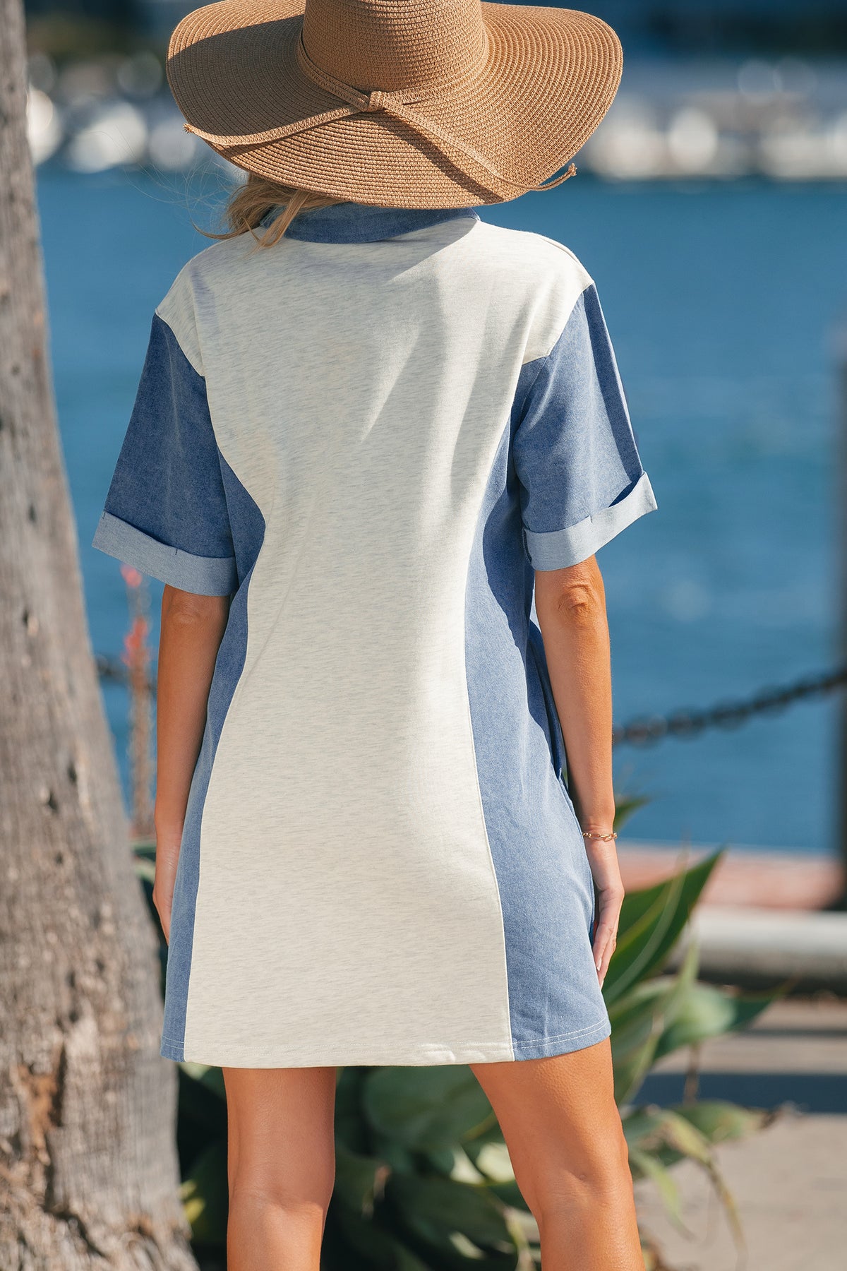 Denim Color Block T Shirt Dresses