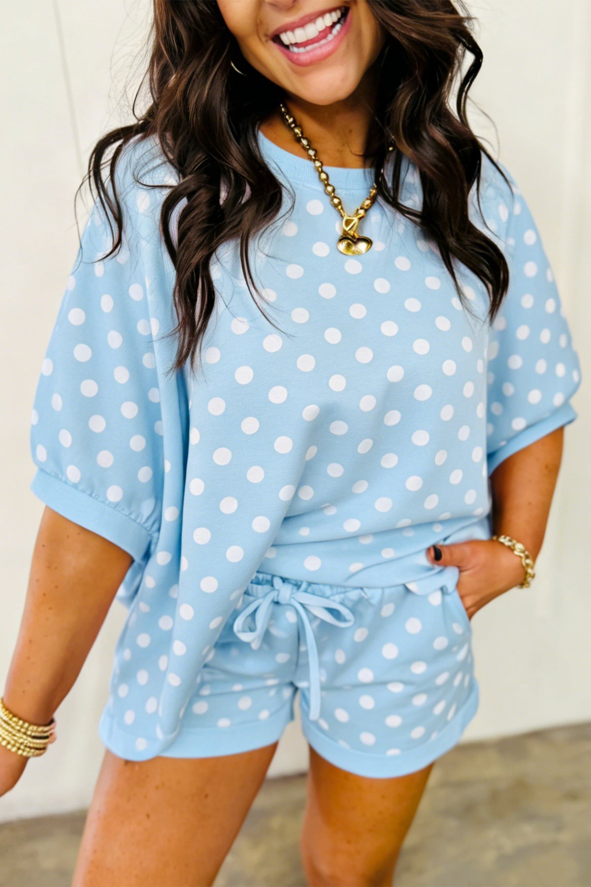 Polka Dot Drawstring Short Set