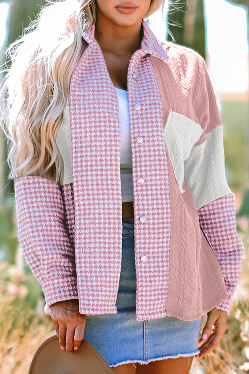 Houndstooth Color Textured Shacket Jackets