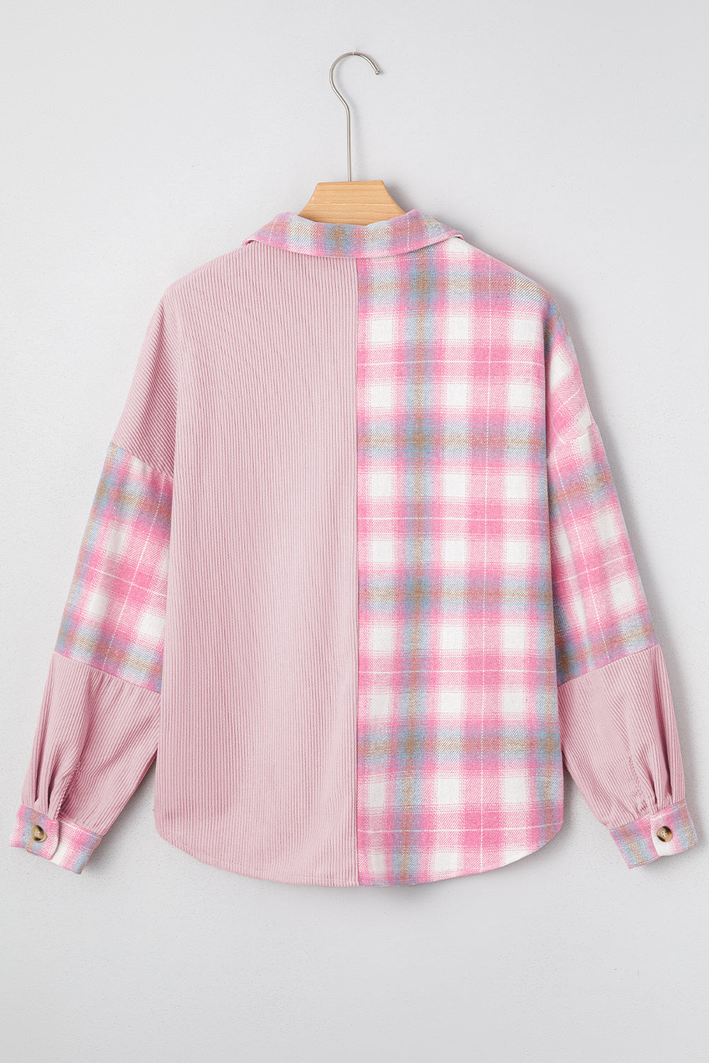 Brushed Corduroy Flap Plaid Shackets
