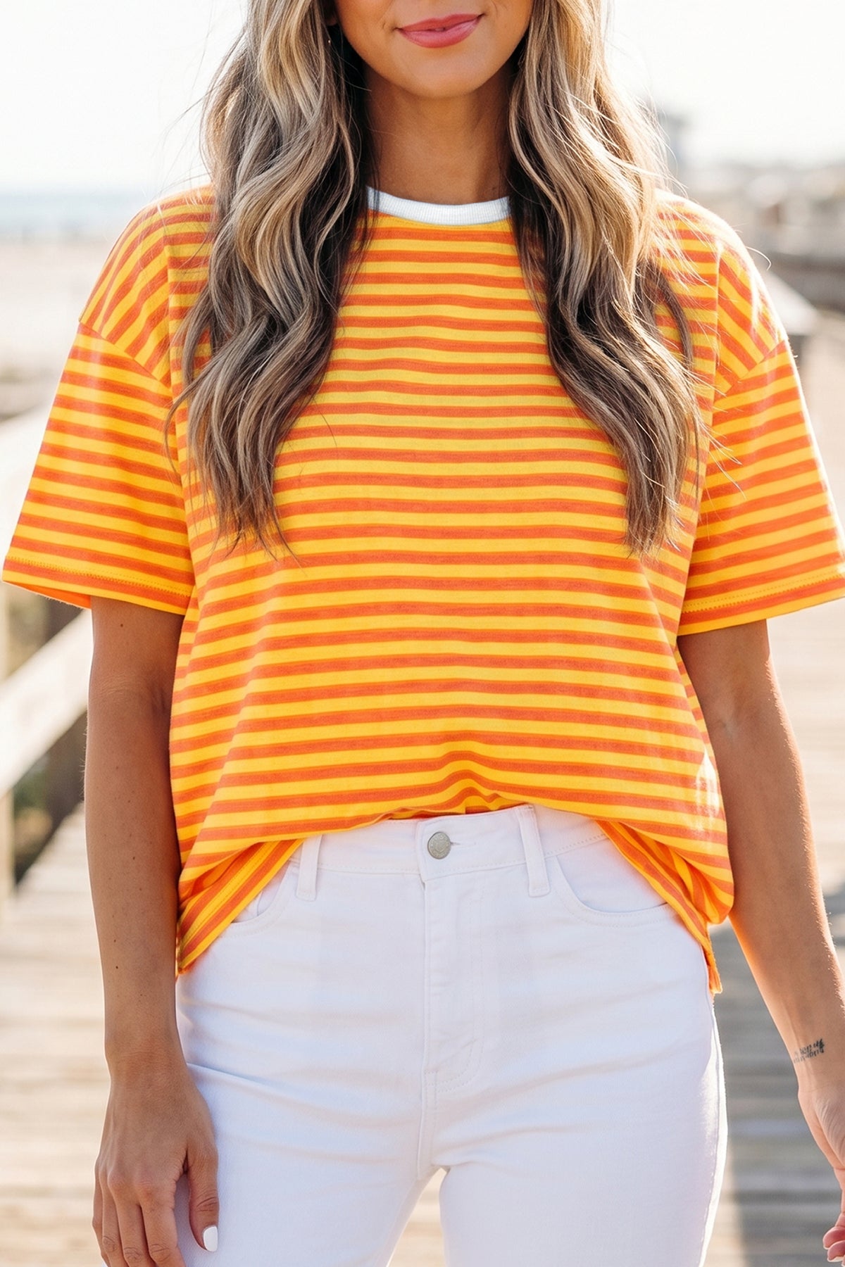 Stripe Crew Neck Drop Tee