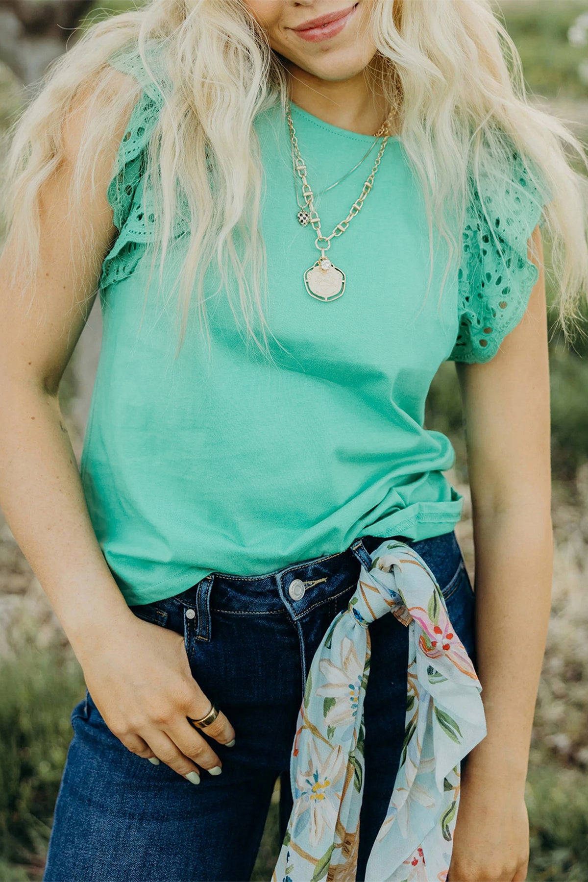 Eyelet Lace Ruffled Tank Top